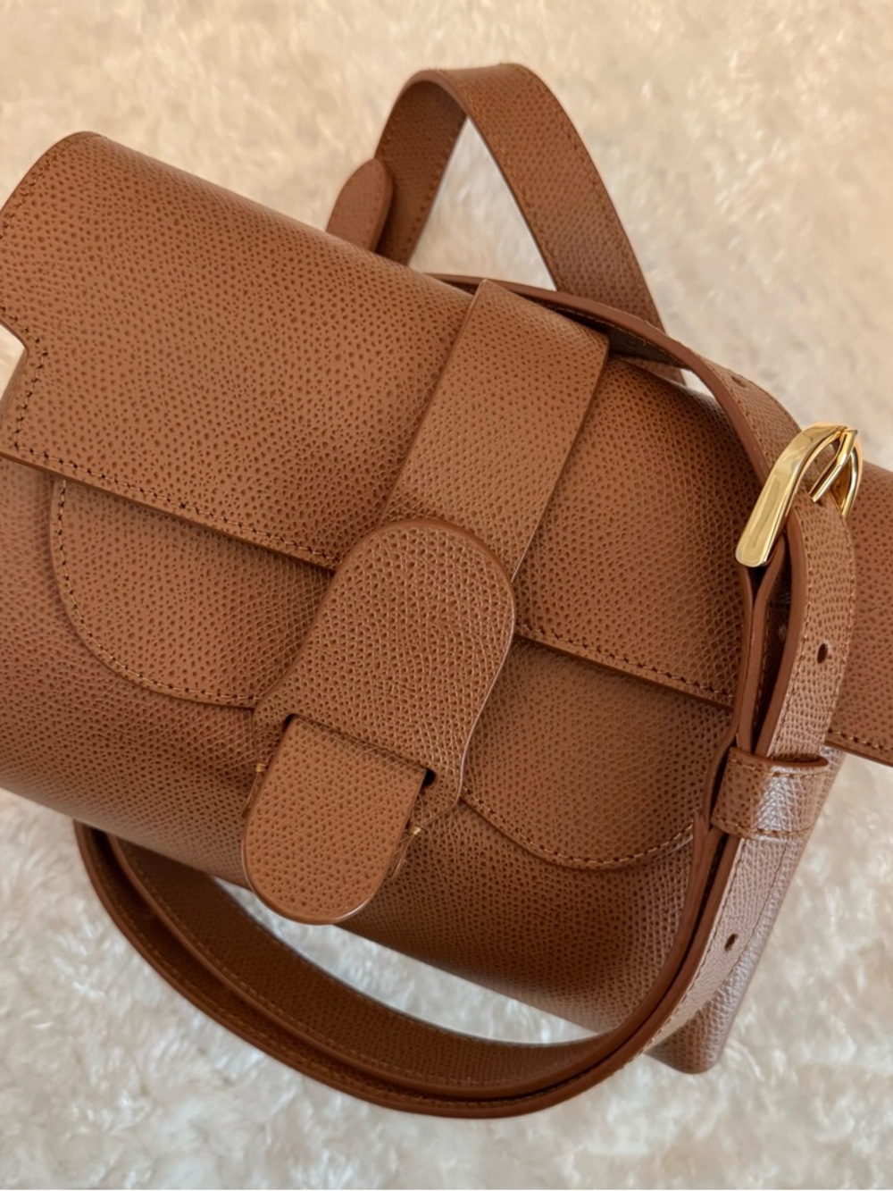 Senreve Tan Pebbled Leather Crossbody with Gold Hardware